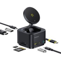 Baseus MagPro Series II 7-in-1 USB-C Hub mit MagSafe-kompatiblem Ladegerät 15W + HDMI + USB-A + USB-C + SD/TF - Schwarz