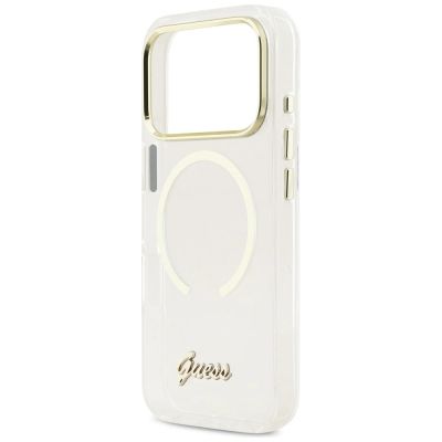 6. Guess IML Script Metal MagSafe Hülle für iPhone 17 Pro Max – Transparent
