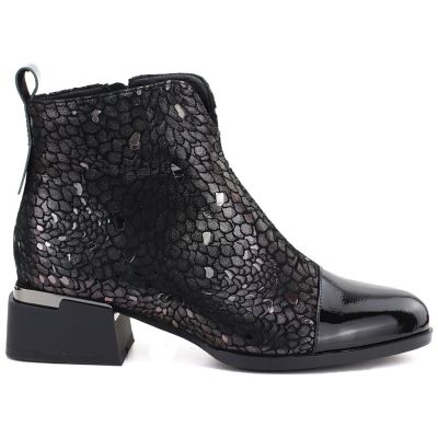 6. Damen-Ankle-Boots aus Leder mit Absatz in Schwarz und Silber D&A S.Barski LZ62-2043