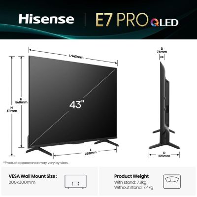 4. Hisense E7Q PRO 43E7Q PRO 109,2 cm (43") 4K Ultra HD Smart TV Wi-Fi Schwarz