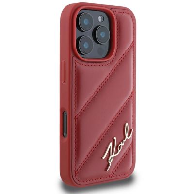 4. Karl Lagerfeld Quilted Signature Hülle für iPhone 16 Pro – Rot