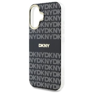 6. DKNY Repeat Texture Pattern With Stripe iPhone 16 Hülle - Schwarz