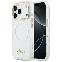 Guess IML Gradient Script Metal MagSafe Hülle für iPhone 17 Pro - Weiß