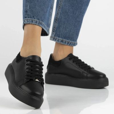 8. Schwarze Damen-Plateau-Sneaker aus Leder, Filippo DP6119