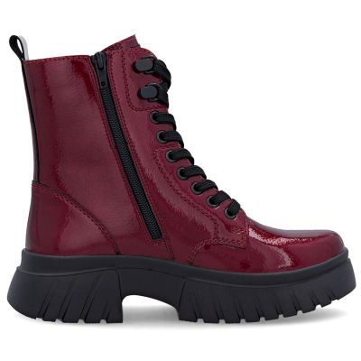 8. Damen-Ankle-Boots aus Leder, bordeauxrotes Plateau, Rieker W1870-35