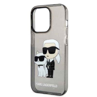 6. Karl Lagerfeld Glitzer Karl&Choupette Hülle für iPhone 14 Pro – Schwarz