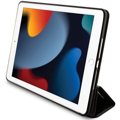4. Karl Lagerfeld Saffiano Monogram Ikonik Hülle für iPad 10.2" 2019 (7. Gen.) Folio Magnet Allover Cover - Schwarz