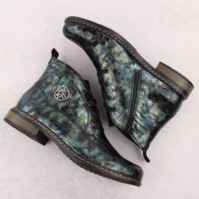 3. Damen-Lackstiefeletten in grüner Kroko-Optik Rieker 71205-90