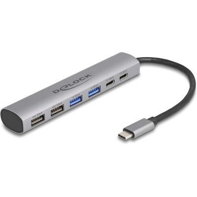 DeLOCK 6-Port-USB-Hub mit 4 x USB Typ-A-Buchsen und 2 x USB Typ-C-Buchsen