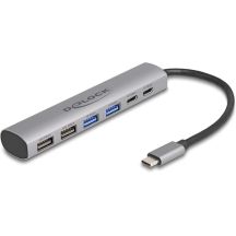 DeLOCK 6-Port-USB-Hub mit 4 x USB Typ-A-Buchsen und 2 x USB Typ-C-Buchsen