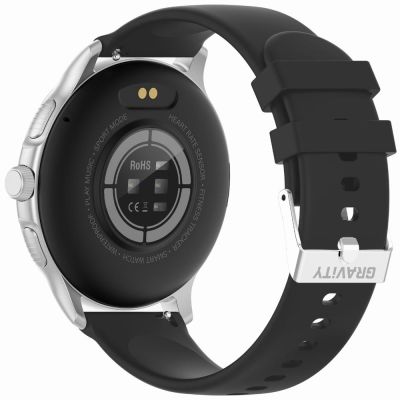 9. GRAVITY GT12-7 Damen-Smartwatch, schwarzes Silikonarmband + silbernes Armband