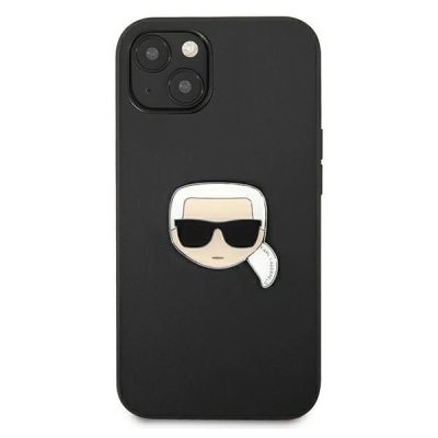 3. Karl Lagerfeld Leder Ikonik Karl's Head Metallhülle für iPhone 13 mini - Schwarz