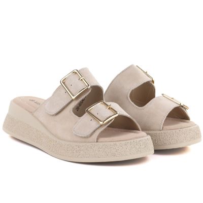 3. Beige Keilsandalen aus Leder, Vinceza 88045