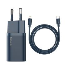 Baseus Super Si 1C Schnellladegerät USB Type C 20W Power Delivery + USB Type C - Lightning Kabel 1m blau (TZCCSUP-B03)