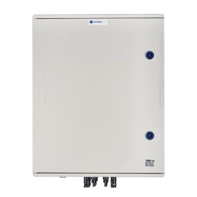 Hermetischer DC/AC-Emitteranschlusskasten IP66 mit Dehn 1000-V-DC-Überspannungsableiter Typ 1+2, 4 x PV-String, 4 x MPPT // Dehn-AC-Begrenzer Typ 1+2, 100 A 3-F, FR 100 A, Phasensignal + Steckdose