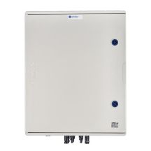Hermetischer DC/AC-Emitteranschlusskasten IP66 mit Dehn 1000-V-DC-Überspannungsableiter Typ 1+2, 4 x PV-String, 4 x MPPT // Dehn-AC-Begrenzer Typ 1+2, 100 A 3-F, FR 100 A, Phasensignal + Steckdose