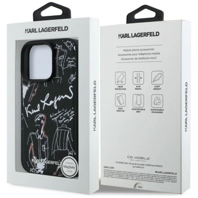 8. Karl Lagerfeld MagSafe-Hülle mit Narbenmuster und Logo für iPhone 16 Pro – Schwarz