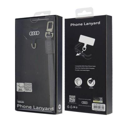3. Audi Crossbody Leder Universal Schlüsselband 28cm x 10mm - Grau
