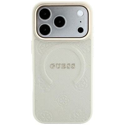 3. Guess Saffiano Peony & Ring MagSafe Schutzhülle für iPhone 18 Pro / 17 Pro – Beige