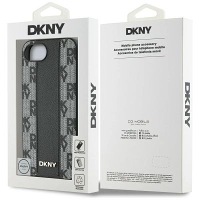 8. DKNY Leder Kariertes Monomuster MagSafe iPhone 16e Hülle - Schwarz