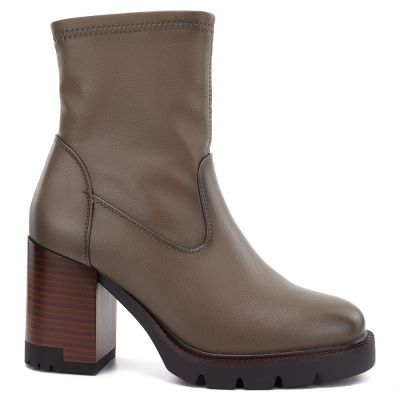 2. Damen-Ankle-Boots in Khaki mit Blockabsatz, Modell Potocki 12419