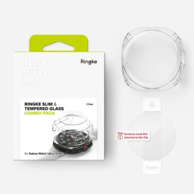 9. Ringke Slim & Tempered Glass Case + Glas-Set für Samsung Galaxy Watch Ultra 47 mm – Transparent