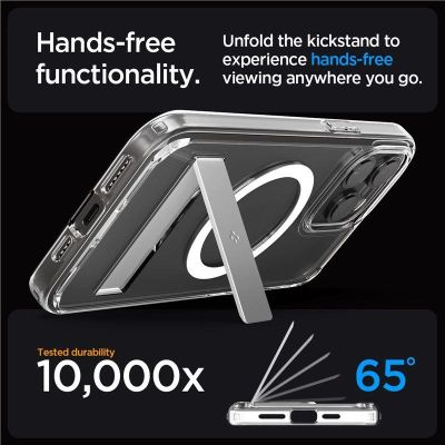 12. Spigen Ultra Hybrid S MagSafe Hülle mit Ständer für iPhone 15 Pro – transparent