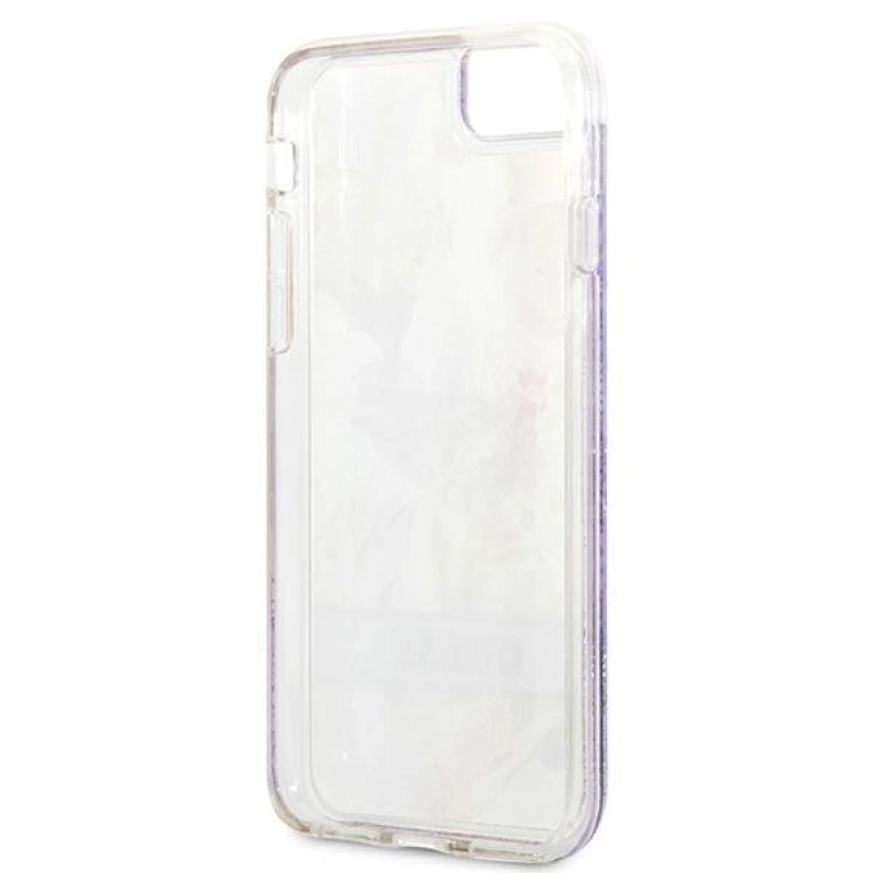 7. Guess Flower Liquid Glitter Case für iPhone SE 2022 / SE 2020 / 7 / 8 - Lila
