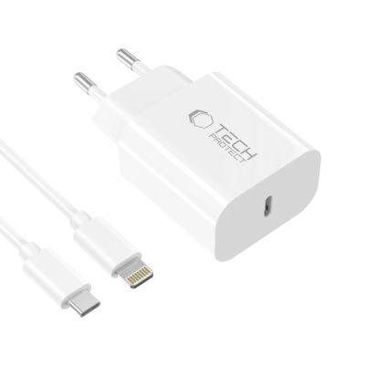 3. Tech-Protect NC20W Wandladegerät mit 100 cm USB-C-/Lightning-Kabel – Weiß
