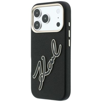 2. Karl Lagerfeld Schutzhülle mit großem, glattem Harz-Logo für iPhone 18 Pro / 17 Pro – Schwarz