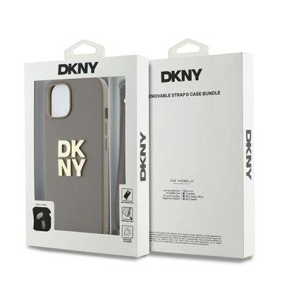 7. DKNY Wrist Strap Stock Logo-Hülle für iPhone 15 / 14 / 13 – Beige