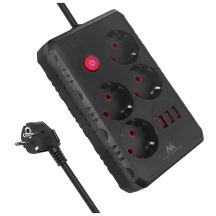 MACLEAN Steckdosenleiste, Verlängerungskabel mit 4 Steckdosen + 3 USB-Anschlüssen, 110–240 V Wechselstrom, 50/60 Hz, max. 2,1 A, 2500 W, 1,5 m, Schwarz, MCE392 B