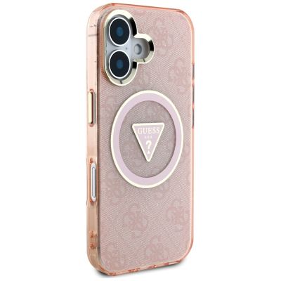 4. Guess IML Metal Glitter 4G Circle Triangle MagSafe Hülle für iPhone 16 - Pink