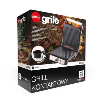10. ELDOM KONTAKTGRILL GK200 2000W, TEMPERATURREGELUNG, ZWEI FETTBEHÄLTER, PLATTEN MIT ANTIHAFTBESCHICHTUNG