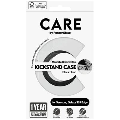 4. CARE by PanzerGlass Feature Black Kickstand & QI Case für Samsung Galaxy S25 Edge - Transparent
