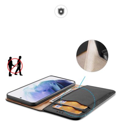 3. Dux Ducis Hivo Leather Flip Cover Echtleder Geldbörse für Karten und Dokumente Samsung Galaxy S22+ (S22 Plus) Schwarz