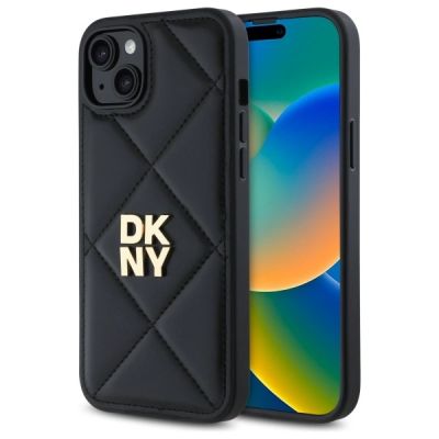 DKNY Quilted Stack Logo Hülle für iPhone 15 Plus – Schwarz