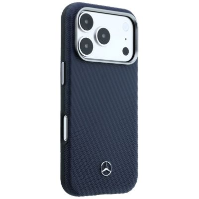 4. Mercedes Leder-Halbhülle in Holzoptik mit MagSafe-Funktion für iPhone 17 Pro – Marineblau