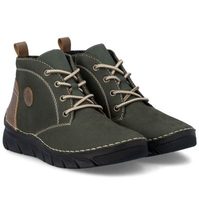 4. Gefütterte grüne Damen-Ankle-Boots aus Leder von Rieker (Modell 55036-54)