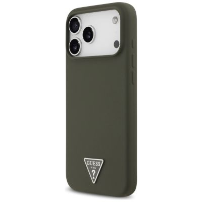 2. Guess Silikonhülle mit Dreieck-Logo und MagSafe-Funktion für iPhone 17 Pro Max – Grün