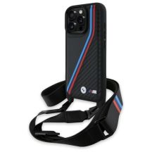 BMW M Edition Carbon Tricolor Lines & Strap Hülle für iPhone 16 Pro Max – Schwarz