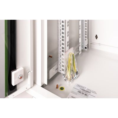 5. Digitus Unique 19" 12U 600x450 Wand-Netzwerkschrank, Glastür, grau, ungeteilt, montiert, 100 kg