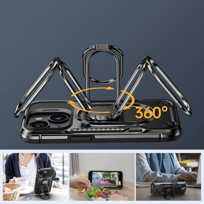8. Joyroom Dual Hinge Case für iPhone 14 Plus gepanzerte Hülle mit Ständer und Ringhalter schwarz