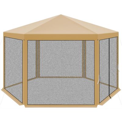 4. Sechseckiger Gartenpavillon 2x2x2x2,5 m mit Moskitonetz, beige