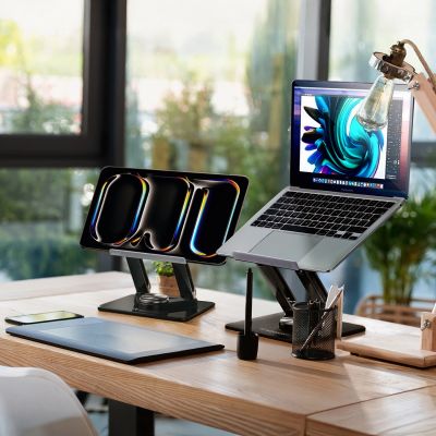 18. Wozinsky WRS-CPY84SB 360-Grad-Laptop- und Tablet-Ständer aus Aluminium + kostenloser Smartphone-Ständer – Schwarz