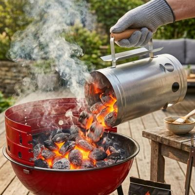 26. Kaminanzünder für Grill, Höhe 27,5 cm mit Holzgriff