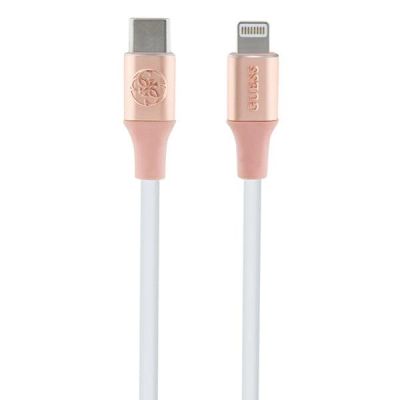 Guess Geprägtes Logo USB-C/ Lightning -Kabel 1,5 m Schnellladung – Pink