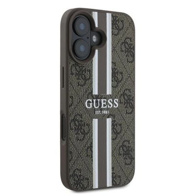 4. Guess 4G Printed Stripes MagSafe-Hülle für iPhone 16 Plus – braun