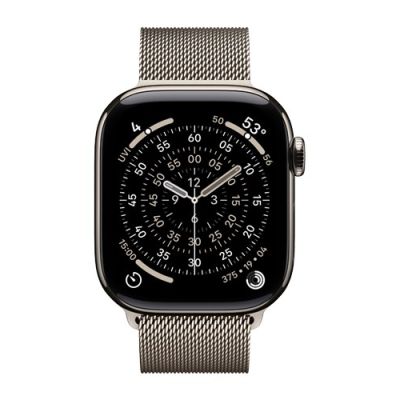 3. Apple Watch Series 11 (2025) Cell 42 mm Titangehäuse (Natur) mit Milanaise-Armband (Natur).