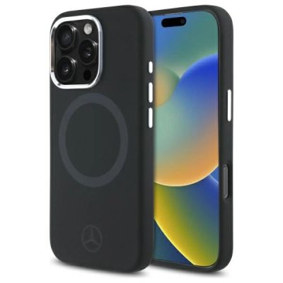 Mercedes Silikon Tonal Logo MagSafe Hülle für iPhone 16 Pro – Schwarz